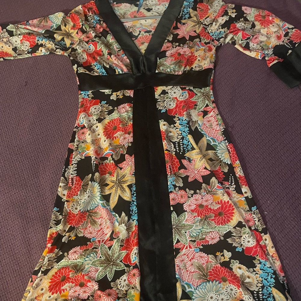 Macy's Multicolor Floral Formal Dress with Black Accents